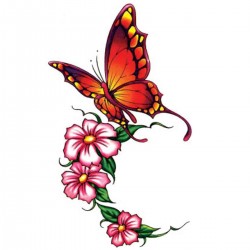 Tatoo temporaire papillon et fleurs roses