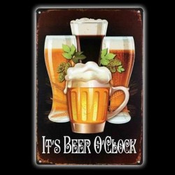 Plaque Métal Vintage "it's Beer O'clock"